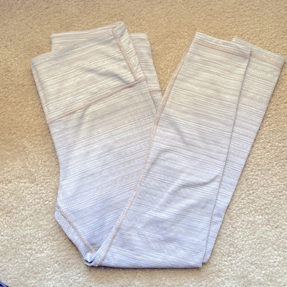 Athleta Cream + White Striped Leggings (Size Medium)